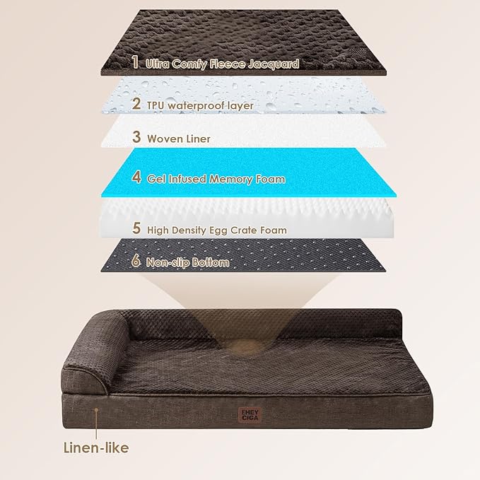 EHEYCIGA Memory Foam Dog Bed XLarge Sized Dogs, Extra Large Dog Bed Orthopedic with Washable Removable Cover, Waterproof XL Pet Bed Couch for Crate, 41x27x6 Inches, Brown
