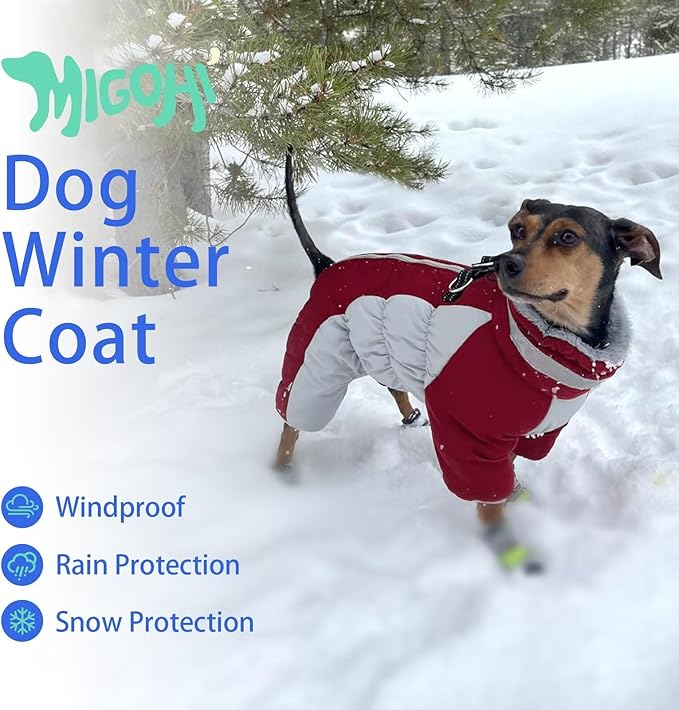 MIGOHI Full Body Dog Coat - Warm Reflective Small Dog Winter Coat with Harness, Turtleneck Fleece Jacket for Dogs,Four-Leg Windproof Puffer Jackets Snowsuit with Zipper for Small Medium Large Dogs,XS