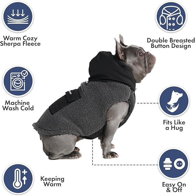Spark Paws Reversible Dog Sweater, Sherpa Vest with Warm Fleece Lining, Warm Coat for Winter, Suitable for Small Medium, Large, XL XXL Dogs - Black and Grey - 3XL