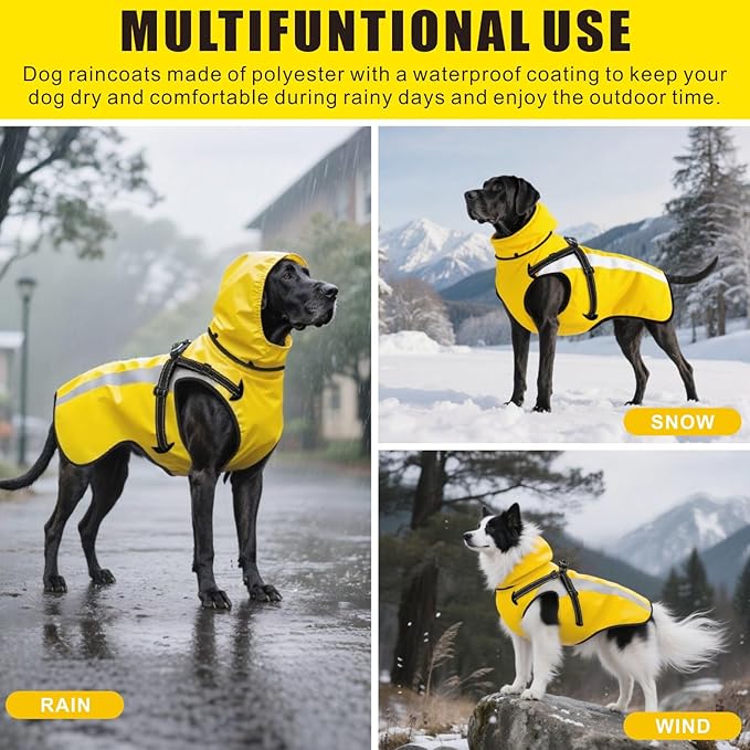 Mosucoirl Dog Raincoat Waterproof Raincoats for Dog Reflective Dogs Rain Jackets with Hood Hoodie Pet Rain Poncho Coat for Small Medium Large Dogs Puppies S-XXL (Yellow, XXL)