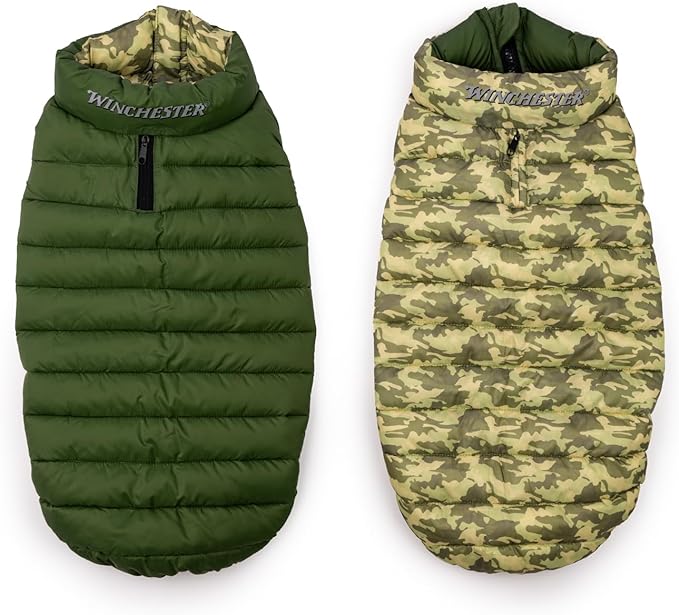 Winchester Pet Premium Reversible Dog Puffer Vest, Green, Medium
