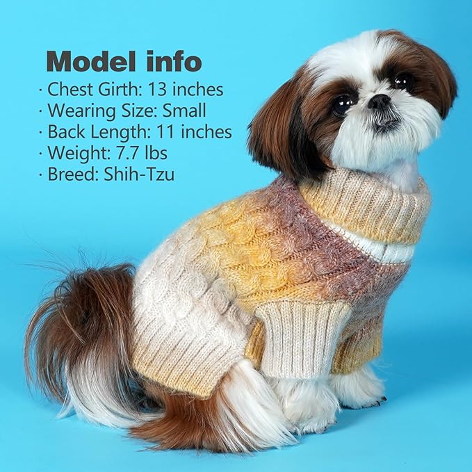 KYEESE Dog Sweater Thick Cable Knit Pet Sweater Gradient Color Small Dog Sweater Fuzzy Warm with Sleeves, Brown, X-Small