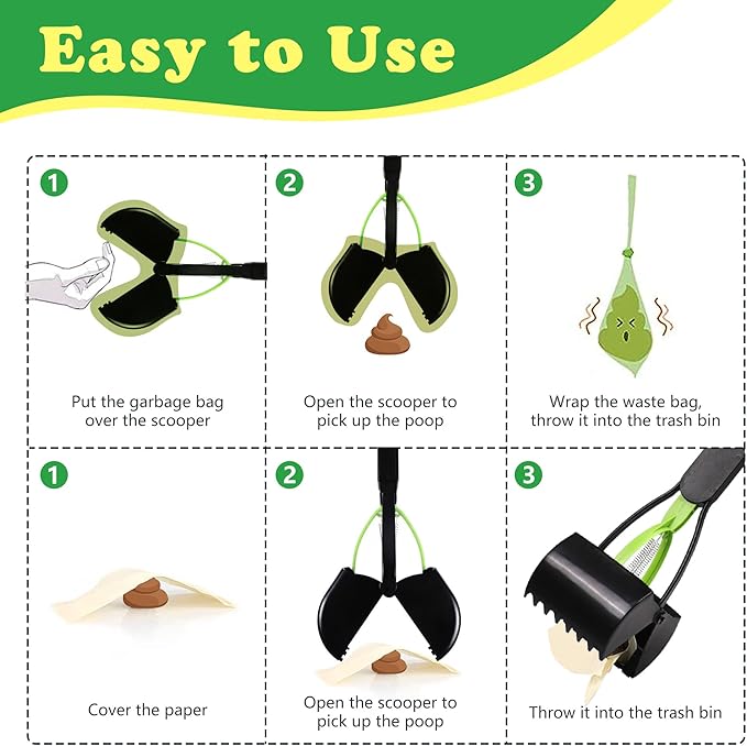 Large Dog Pooper Scooper for Yard - 32" Long Handle, No Bending, Grass-Friendly, Easy to Clean, Durable & Sturdy, 2-Pack