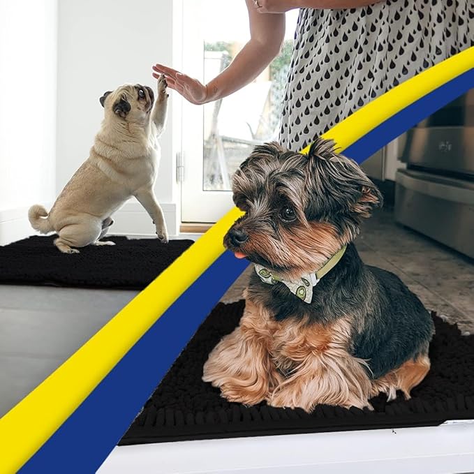 Muddy Mat® Shown on TV – Super Absorbent Microfiber Dog Door Mat for Muddy Paws, Non-Slip Washable Pet Rug, Quick Dry Chenille Entryway Carpet, Machine Washable Indoor Outdoor mat, Black 30"x19"