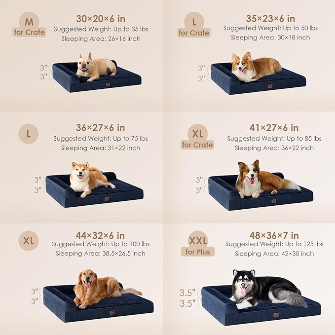 EHEYCIGA Memory Foam Dog Bed XLarge Sized Dogs, Extra Large Dog Bed Orthopedic with Washable Removable Cover, Waterproof XL Pet Bed Couch, 44x33x6 Inches, Navy Blue
