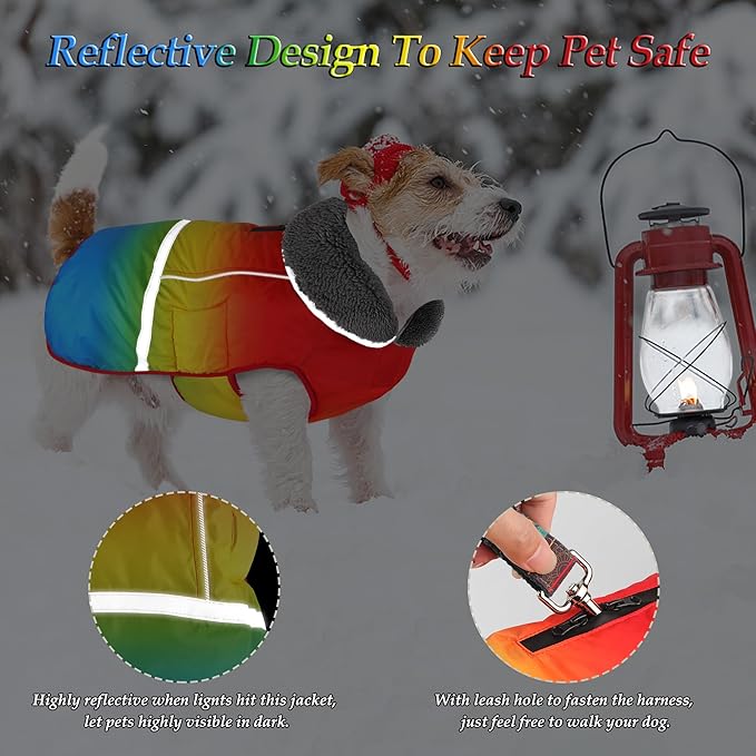 Dogcheer Warm Dog Coat, Waterproof Dog Winter Jacket Christmas Puppy Cold Weather Coats with Buckle, Reflective Adjustable Pet Snow Jacket for Small Medium Large Dogs - Gradient Red-Yellow, XL