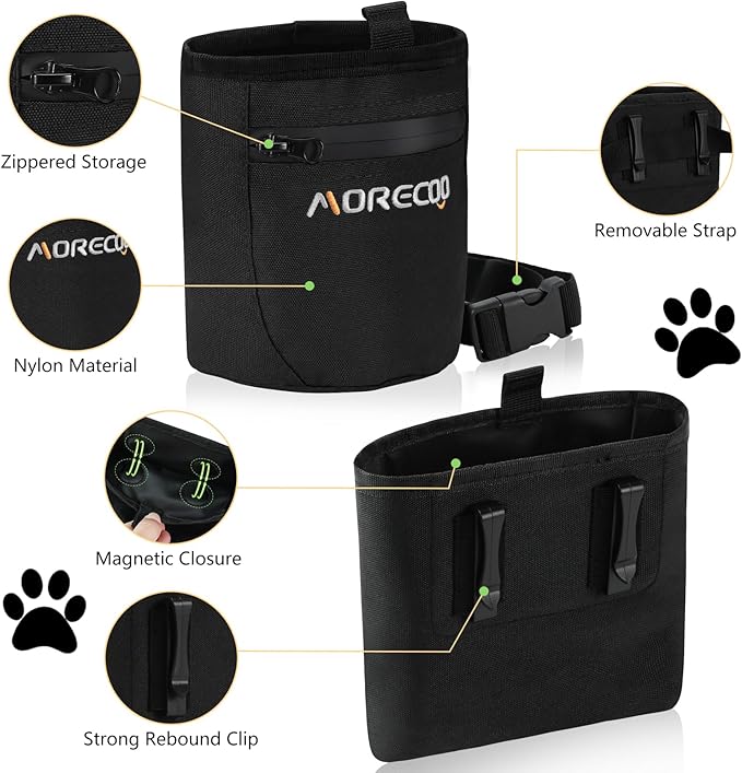 SZO Dog Treat Pouch with Magnetic Closure, Treat Pouches for Pet Training, Dog Training Treat Bag with Belt 3 Ways to Wear Dog Treat Carrie,Hands-Free Training - Black