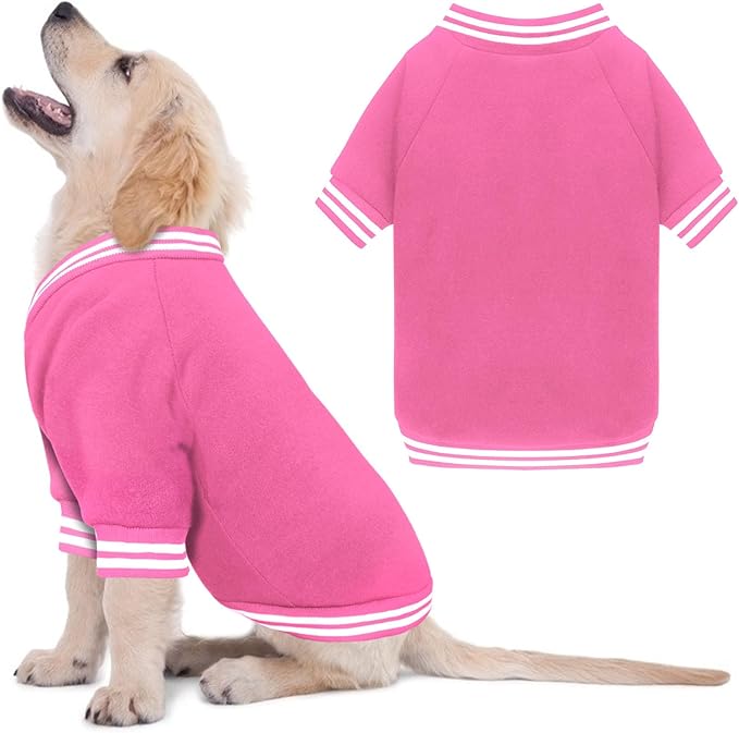 Dog Sweaters for Medium Dogs, Brushed Fleece Dog Sweater Baseball Jacket Soft Warm Pet Sweater Clothes Medium Sized Boy Girl Pet(Pink-M)