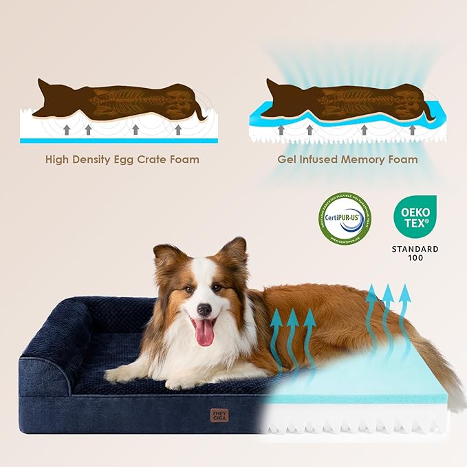 EHEYCIGA Memory Foam Dog Bed Large Sized Dogs, Pet Bed for Large Dog for Crate with Waterproof Liner, Pet Couch Bed Orthopedic with Washable Removable Cover, 35x23x6 Inches, Navy Blue