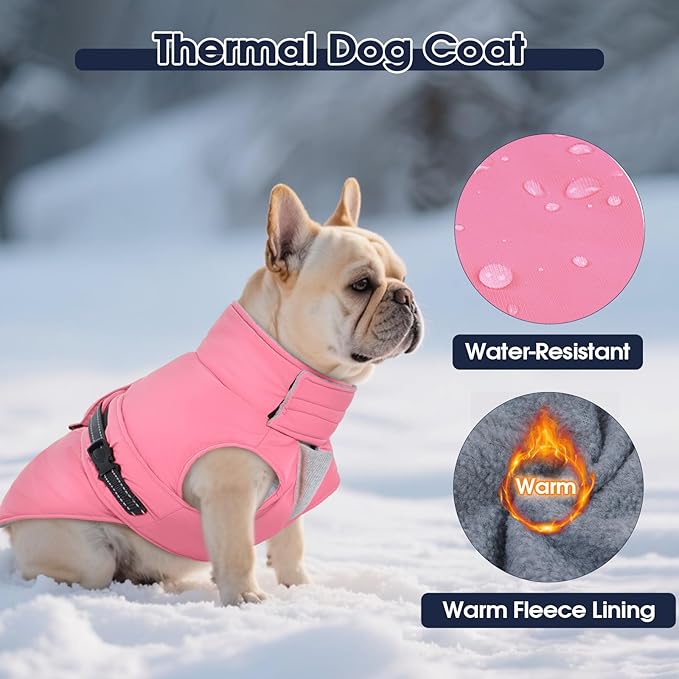IECOii Winter Dog Coat - Reflective, Adjustable & Windproof Winter Jackets with Quick-Release Buckles, Lightweight & Soft & Warm Fleece Lined Vest for Daily Walks, Waterproof, Pink, Size 4XL
