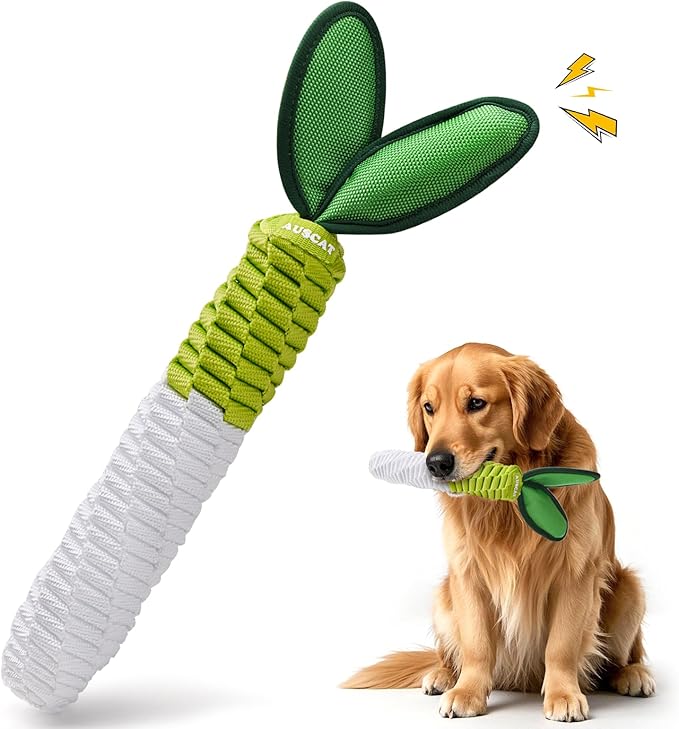 AUSCAT Carrot Dog Rope Toy, Durable Tug of War Toy with Squeaker, Braided Teething Toys for Small Medium Large Dogs, Radish