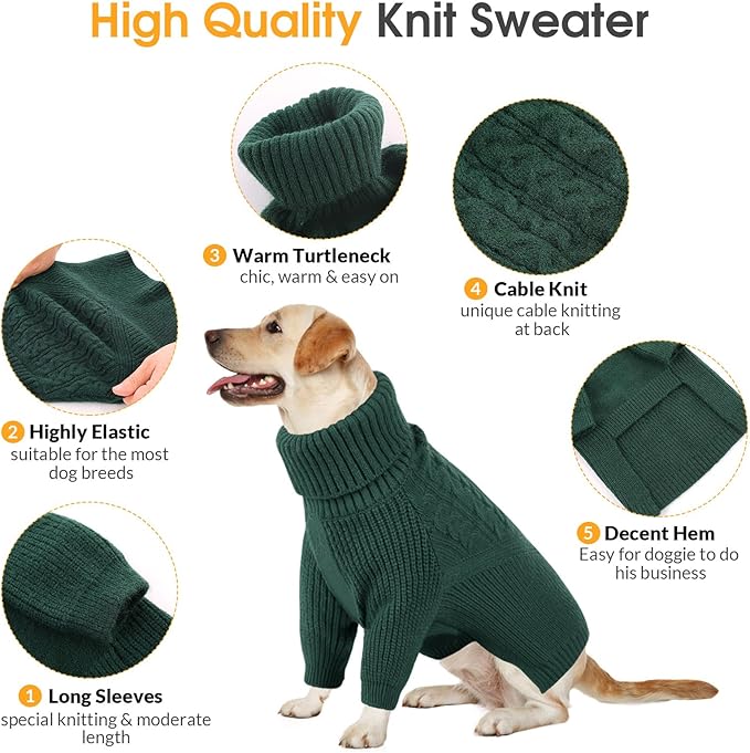 Queenmore Dog Sweater Small, Dog Sweaters for Small Dogs Girl or Boy, Small Dog Christmas Sweater, Winter Puppy Doggie Sweatshirt Knitwear, Pet Chunky Warm Coat for Medium Large Size Dogs, Green S
