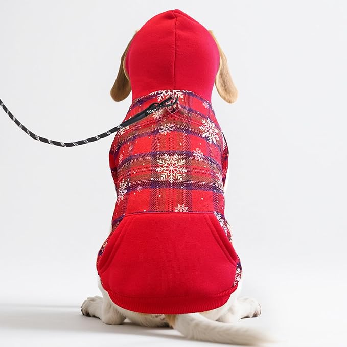 PUPTECK Fall Winter Dog Hoodie Pet Sweatshirt Soft Warm Clothes Fleece Lined with Hat for Small Medium Large Dogs, Pocket Design, Snow S