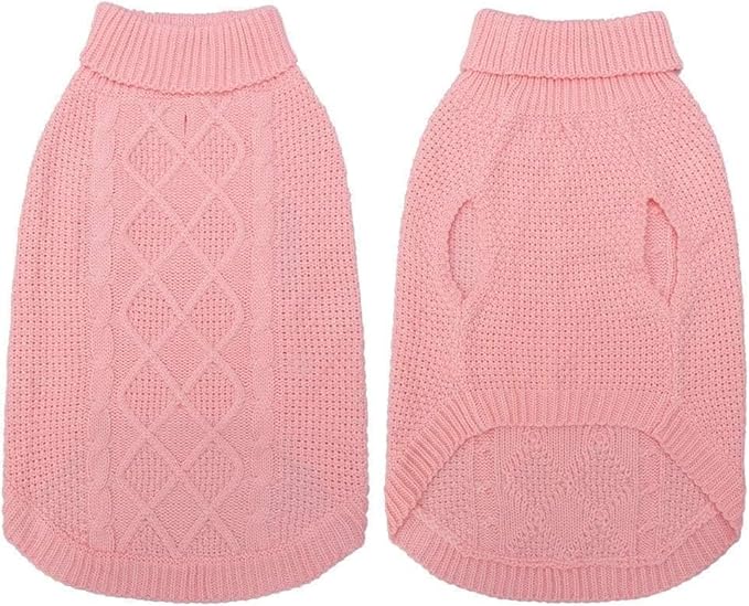 Mihachi Turtleneck Dog Sweater - Winter Coat Apparel Classic Cable Knit Clothes with Leash Hole for Cold Weather, Ideal Gift for Pet in New Year Pink 3XL