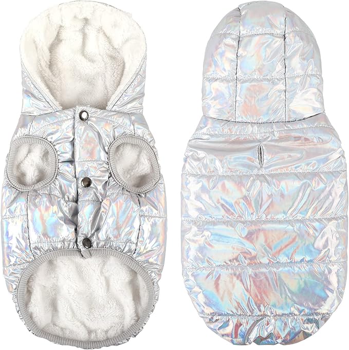 Windproof Waterproof Dog Coat - Fleece & Cotton Lined Warm Jacket, Cold Weather Pet Apparel for Small to Large Dogs (XS, Silver)