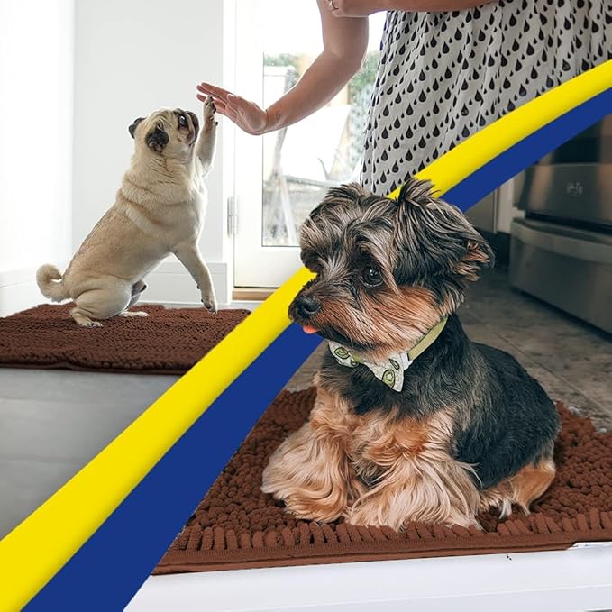 Muddy Mat® Shown on TV – Super Absorbent Microfiber Dog Door Mat for Muddy Paws, Non-Slip Washable Pet Rug, Quick Dry Chenille Entryway Carpet, Machine Washable Indoor Outdoor mat, Brown 59"x35"