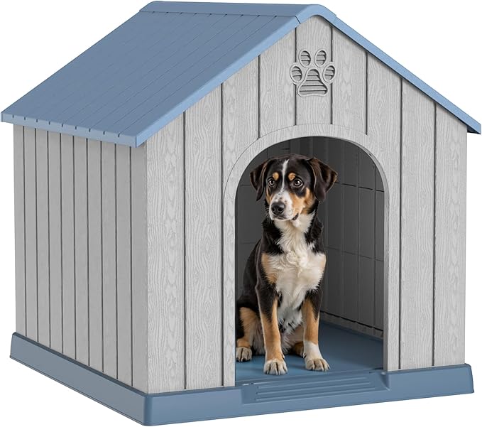 Vixzen Dog House Outdoor,Waterproof Peaked Deck Doghouse,38in Plastic Dog Kennel Indoor,Ventilate Pet Dog House for Small to Large Sized Dogs