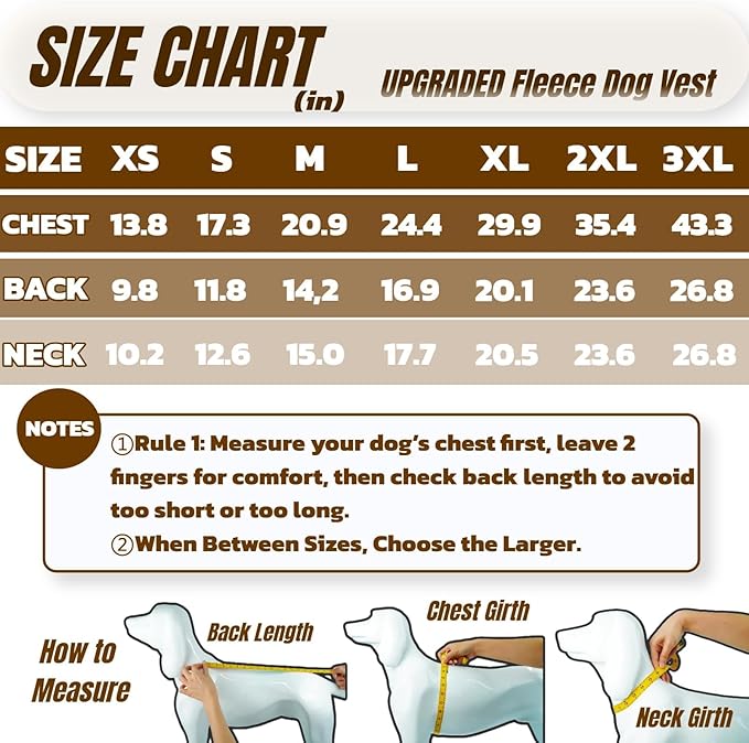 Winter Classic Warmth Turtleneck Vest Fleece Dog Sweater, Lightweight & Soft Coat for Large Dogs with Back-Zipper, Thermal Doggie Vests Clothes with Reflective Strips, Pitbull Male Female(Brown, 2XL)