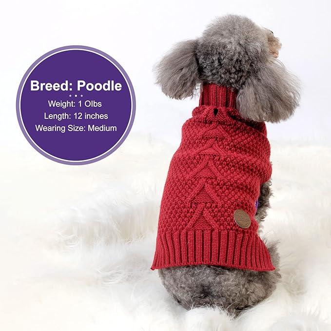 cyeollo Turtleneck Dog Sweater Soft Knitted Sweaters with Leash Hole Pet Clothes for Cold Day Pet Small Medium Dog Sweaters, Burgundy XL