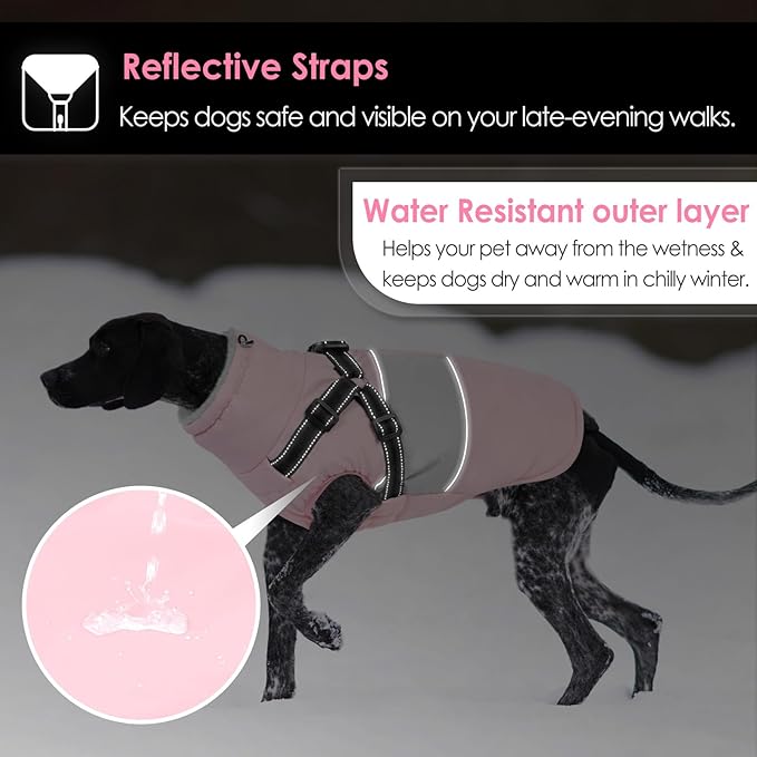 AOFITEE Dog Coat, Warm Dog Jacket with Harness Built in, Waterproof Coats for Small Dogs, Dogs Winter Coat Puffer Jacket with Zipper & Fleece Collar, Pet Snowsuit Sweater for Chihuahua Yorkshire, XS