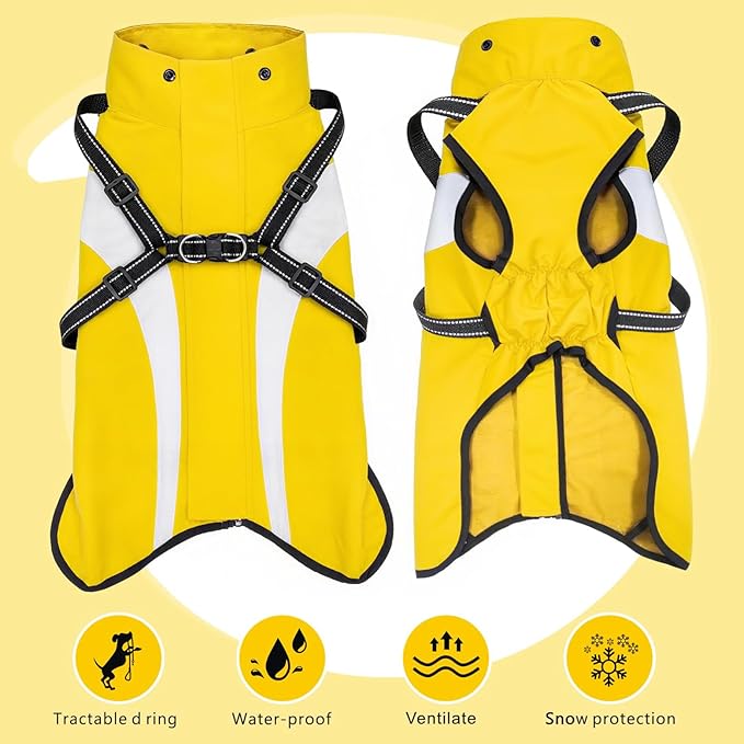 Mosucoirl Dog Raincoat Waterproof Raincoats for Dog Reflective Dogs Rain Jackets with Hood Hoodie Pet Rain Poncho Coat for Small Medium Large Dogs Puppies S-XXL (Yellow, XXL)