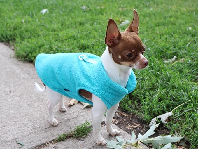 JACKO & CO - Fleece Vest Dog Sweater with Leash Ring - Soft, Warm & Lightweight Pullover Coat for Small & Medium Dogs, Puppies & Cats - Cozy Fall/Winter/Spring Pet Jacket (Turquoise, X-Small 2-4lbs)