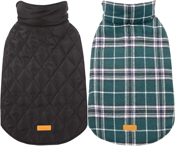 Kuoser Warm Dog Coat, Waterproof Dog Jacket for Extra Large Dogs, Adjustable Durable XXXL Doggie Winter Coat Reversible Puppy Cold Weather Apparel for Large Breed, Green 3XL