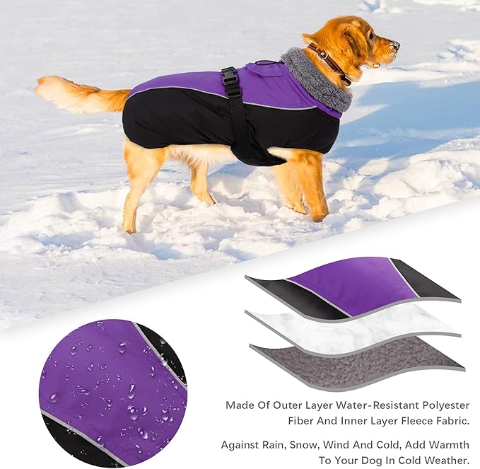 IDOMIK Dog Winter Coat, Reflective Waterproof Dog Jacket for Cold Weather, Warm Pet Coats for Small Medium Large Dogs, High Collar Doggy Fleece Snow Jacket, Winter Vest with Adjustable Buckle,S