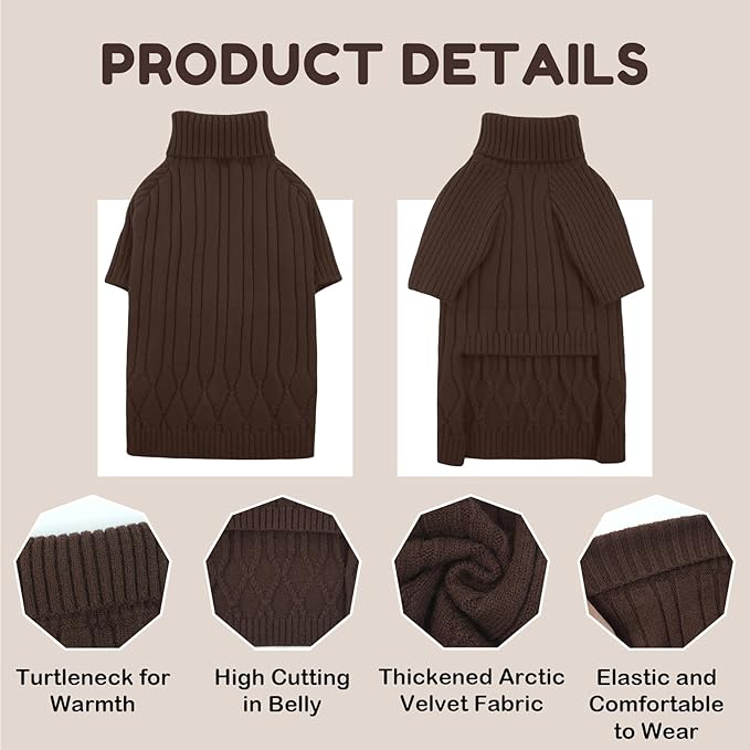 XXL Dog Sweaters for Extra Large Dogs, Warm Winter Fall Dog Sweaters for Dog Girls Boys, Turtleneck Dog Knitwear,Doggie Christmas Sweater,Pet Sweatshirt Clothes Outfit Knit Labrador (Brown XXL)