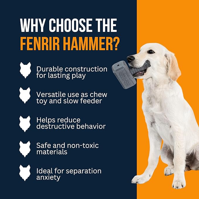 Fenrir Hammer Dog Chew Toy Strong Rubber Stuffable Enrichment Toy for Chewers (Yellow, Small)