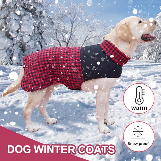 Dog Jackets for Winter, Reversible Dog Coat Windproof Waterproof Jackets for Cold Weather, British Style Plaid Coats Warm Vest for Small Medium Large Dogs(RED, 5XL)