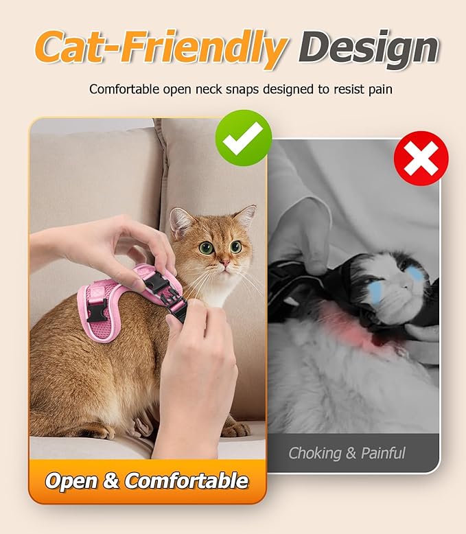 Halypet Cat Harness and Leash Set [MAX Safety 4th-Gen Upgrade] Escape Proof Adjustable Cat Leash Comfortable Soft Vest Easy to Wear Kitten Harness with Reflective Strip for Cats Walking, S Pink