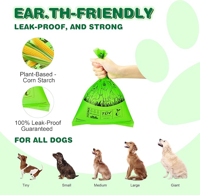 MUAMUA Dog Poop Bag Rolls 570 Count with Dispenser, Biodegradable Unscented Pet Waste Bags, Guaranteed Extra Thick, Leak Proof Doggie Refill Bags for Easy Cleanup, Big Size 9 x 13 Inches