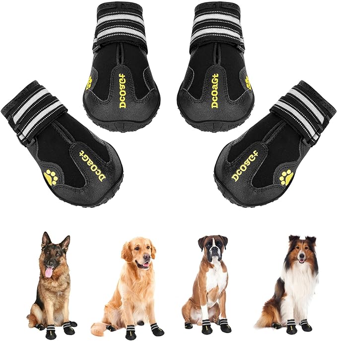 DcOaGt Dog Shoes for Small Medium Large Puppy,Waterproof Anti-Slip Dog Boots & Paw Protectors for Winter Snow Hot Pavement, Breathable Dog Booties for Hiking Walking Outdoor,Black 4PCS(Size 4)