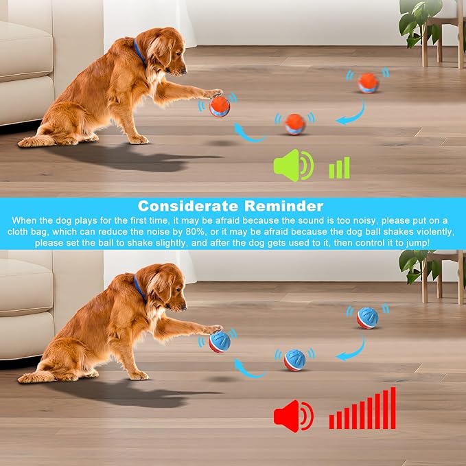 Dog Toys Dog Ball, Durable Motion Active Rolling Balls with Remote Control LED Light, Rubber Peppy Pet Balls for Medium Large Dogs, USB Rechargeable, 3.2-in Diameter (RedBlue)