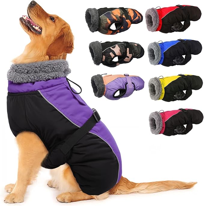 IECOii Extra Warm Reflective Dog Coat - Adjustable Winter Jacket with Buckle & Fleece Turtleneck for Small to Extra Large Dogs