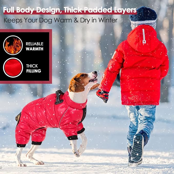 AOFITEE Dog Coat, Waterproof Dogs Jacket for Winter, Warm Fullbody Small Dog Snowsuit, Winter Coat for Small Dogs, Zip Up Pet Puffer Jacket Fleece Vest, Reflective Pet Snow Jackets, Christmas Red