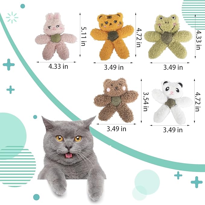 Cat Toys with Catnip Kitten Chew Bite Supplies Boredom Relief Fluffy Kitty Teeth Cleaning Chewing Cat Lovers Interactive Plush Gift (Tiger&Tiger)
