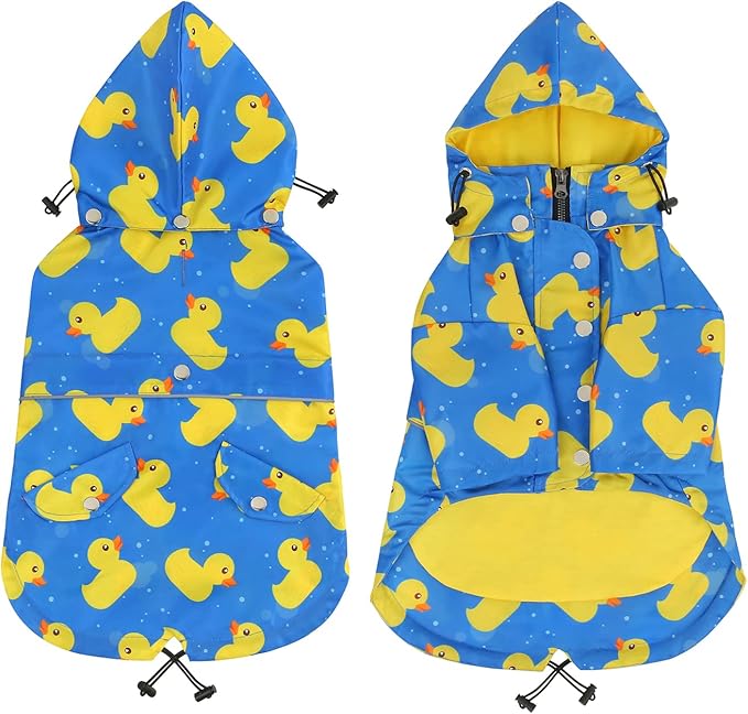 HDE Dog Raincoat Poncho Double Layer Zip Rain Jacket with Removable Hood, Leash Hole for Small to 3XL Dogs and Puppies Ducks Blue - 2XL