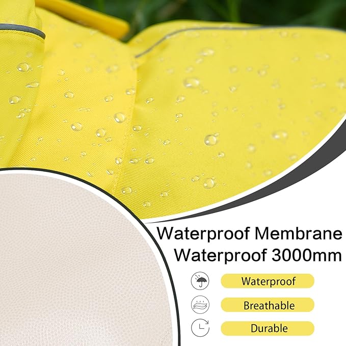 Waterproof Dog Raincoat, Adjustable Lightweight Dog Rain Jacket with Reflective Strip Leash Hole for Small Medium Large Dogs (Yellow, 3X-Large(77-94lb))