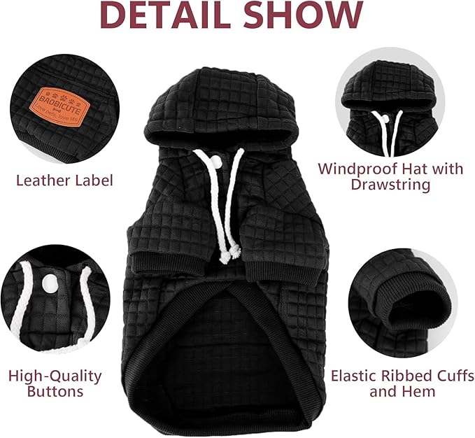 2 Pack Dog Hoodie Sweaters for Small Medium Dogs Warm Dog Clothes for Large Dogs Soft Waffle-Like Laminated Sweatshirt Bulldog (Black, XXL (Back: 26",Chest: 34.5", Neck: 25"))