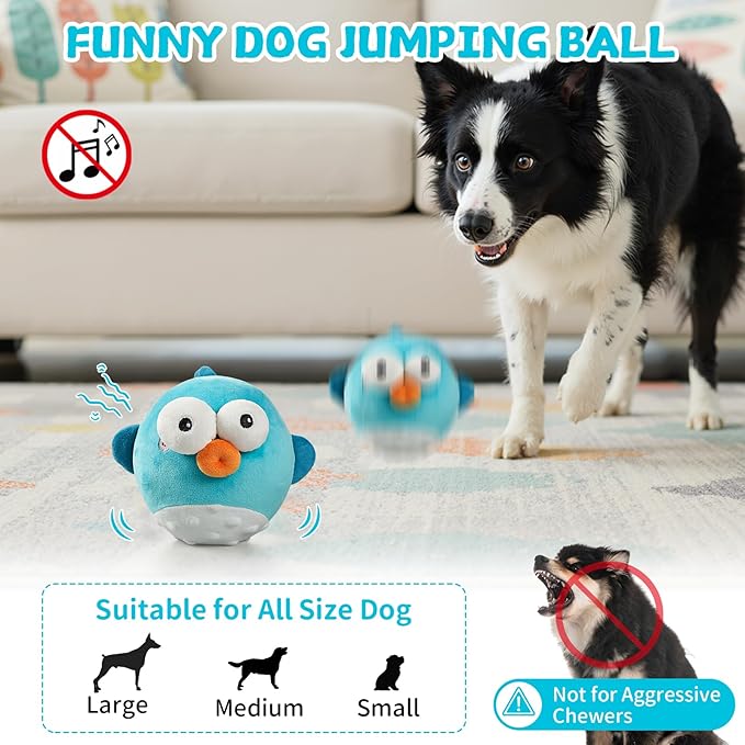 Interactive Dog Toy Ball, Rechargeable Jumping Plush Toy with Motion Activation for Small Large Dogs, Squeaky Moving Bouncing Ball for Pets Keep Busy Reduce Boredom, No Loud Music (Puffer)