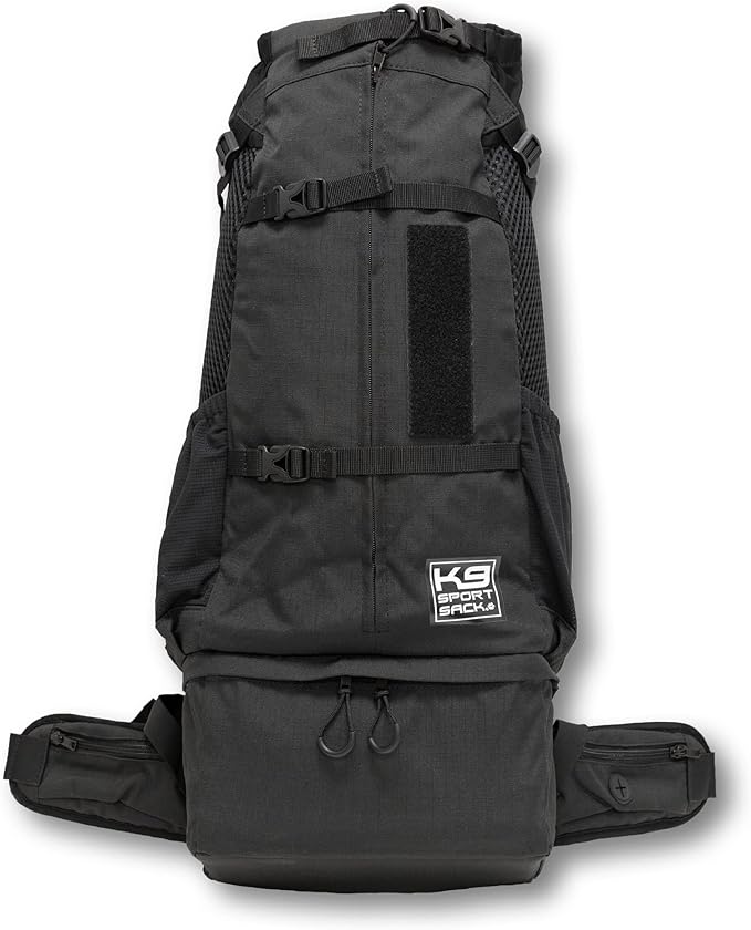 K9 Sport Sack Knavigate - Medium, Midnight Black - Ideal for Dogs with 17-19” Back Length - Adjustable, Backpack-Style Carrier with Internal Frame & Padded Hip Belt