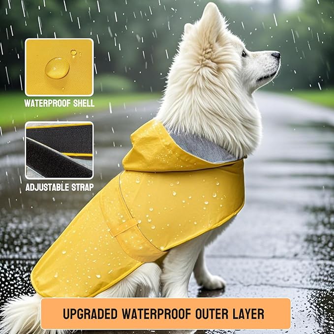 Dog Raincoat Small Dog Rain Jacket Poncho Waterproof Pet Rain Suit for Puppy Small Dogs Cats Double Layer Breathable Lining Hooded Leash Hole Adjustable,Yellow,XS