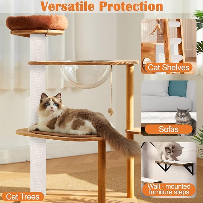Cat Scratch Furniture Protector - 118" x 17" Trimmable Self-Adhesive Cats Claws Scratch Pads, DIY Cat Climbing Couch Protector for Scratch Post Cat Tree Replacement Indoor (Cream White)