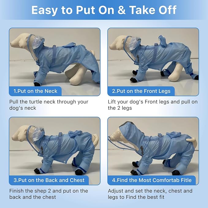 Small Dog Raincoat with Legs, Ideal for Teddy Bears, Waterproof Full Coverage with Mini Backpack, Reflective Hoodie and Detachable Tail (Blue, Small(Suggest Weight 3.3-5.5lb))