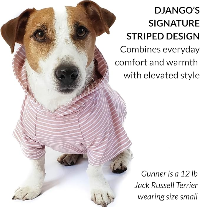 DJANGO Dog Hoodie – Warm, Lightweight, Soft & Stretchy Dog Sweater with Hood, Harness Hole & Elastic Waistband – Cozy Sweatshirt for Small Dogs up to 25 lbs, Dachshunds & Puppies – Blush Pink, X-Small