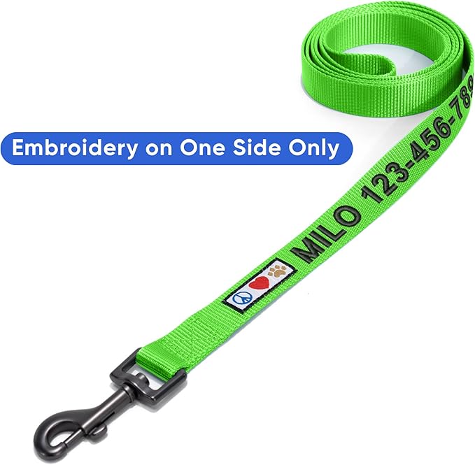 Pawtitas Personalized Dog Leash Embroidered Customize with Your Pet Name & Phone Number Puppy 6 ft Long Extra Small Green Custom Engraved Name, Green ✅ Solid, Customized 2XS (Pack of 1)
