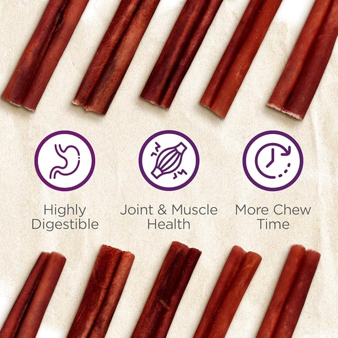 Natural Farm Odor-Free Super Collagen Dog Chews (12-Inch, 5-Pack) The First Ever Real Bull Sticks Alternative: 100% Natural Angus Hide Collagen Treats - More Protein, More Chew Time for All Dogs