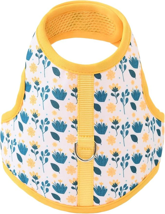 Mile High Life Dog Harness, Air Mesh Floral Vest Harness for 20 lbs Small Dogs & Cats, Easy Get on Adjustable Easy Closures Both Neck and Chest(Yellow Flower, S Chest 16"-18")